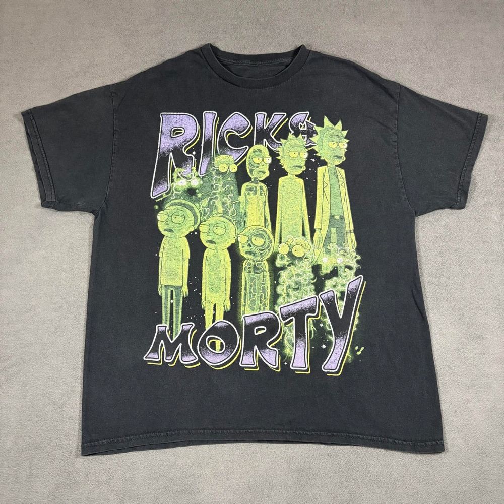 Adult Swim Rick and Morty T-Shirt Men Large Black Graphic Tee Short Sleeve